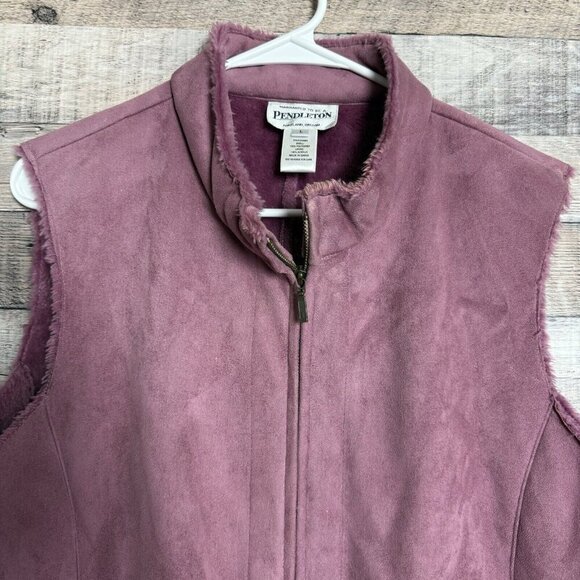 Pendleton Vest Women's Size Large Pink Zip Front Two Pockets Faux Leather - Picture 3 of 6